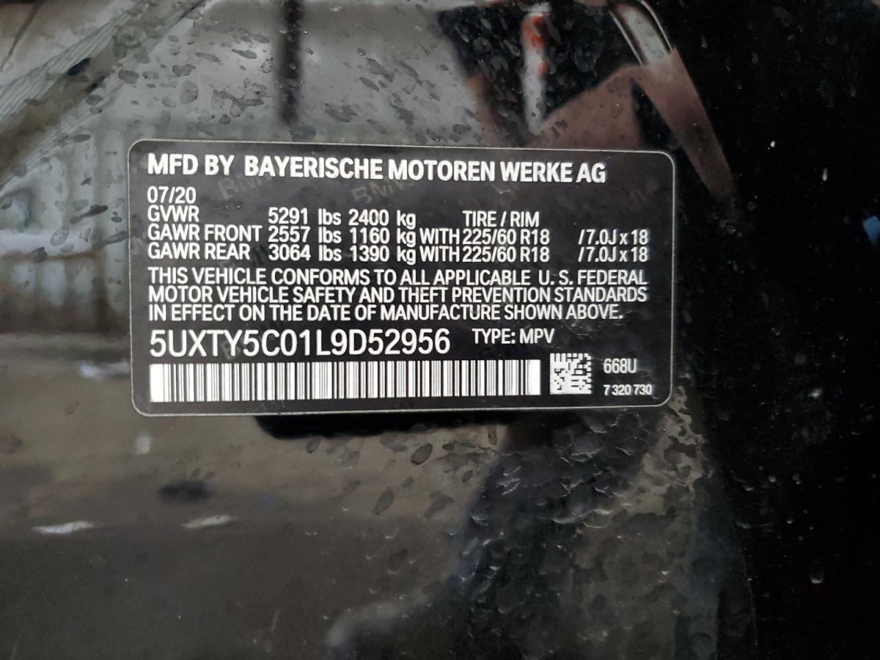 5UXTY5C01L9D52956 2020 BMW X3 xDrive30I