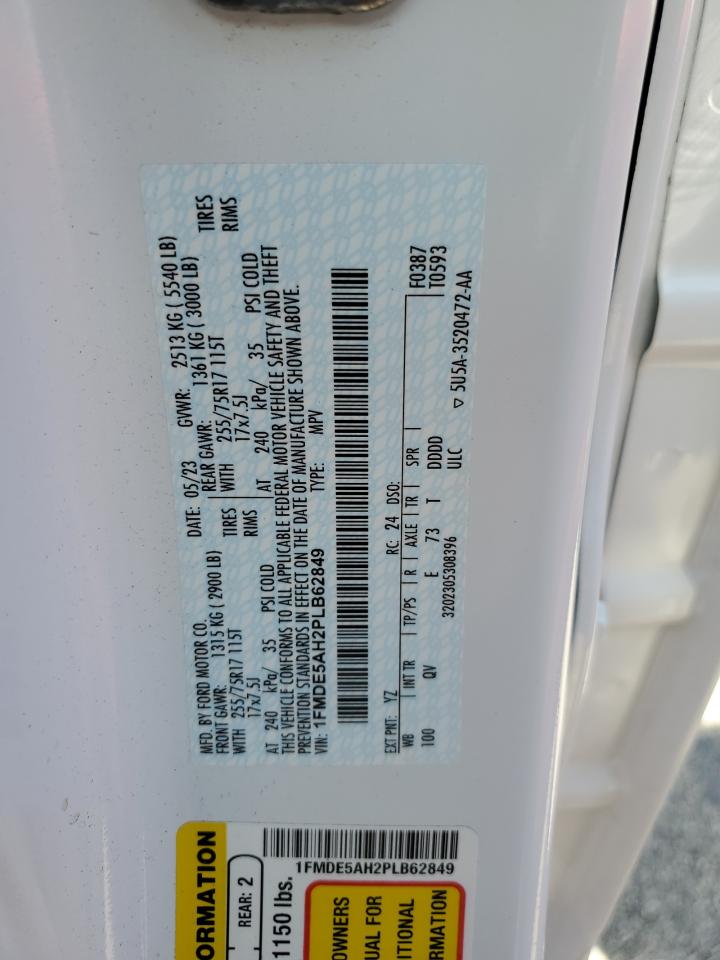 2023 Ford Bronco Base VIN: 1FMDE5AH2PLB62849 Lot: 74825274