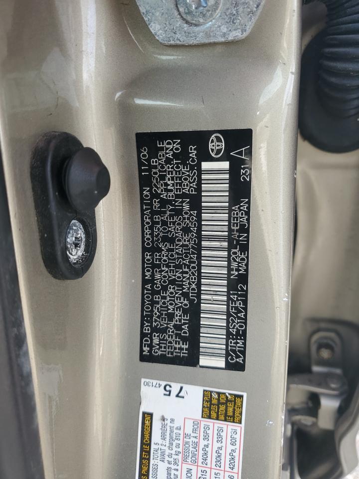 JTDKB20U477594594 2007 Toyota Prius