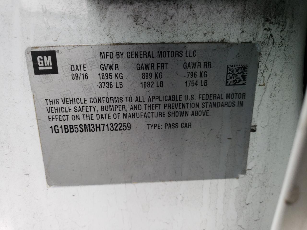 2017 Chevrolet Cruze Ls VIN: 1G1BB5SM3H7132259 Lot: 76634764