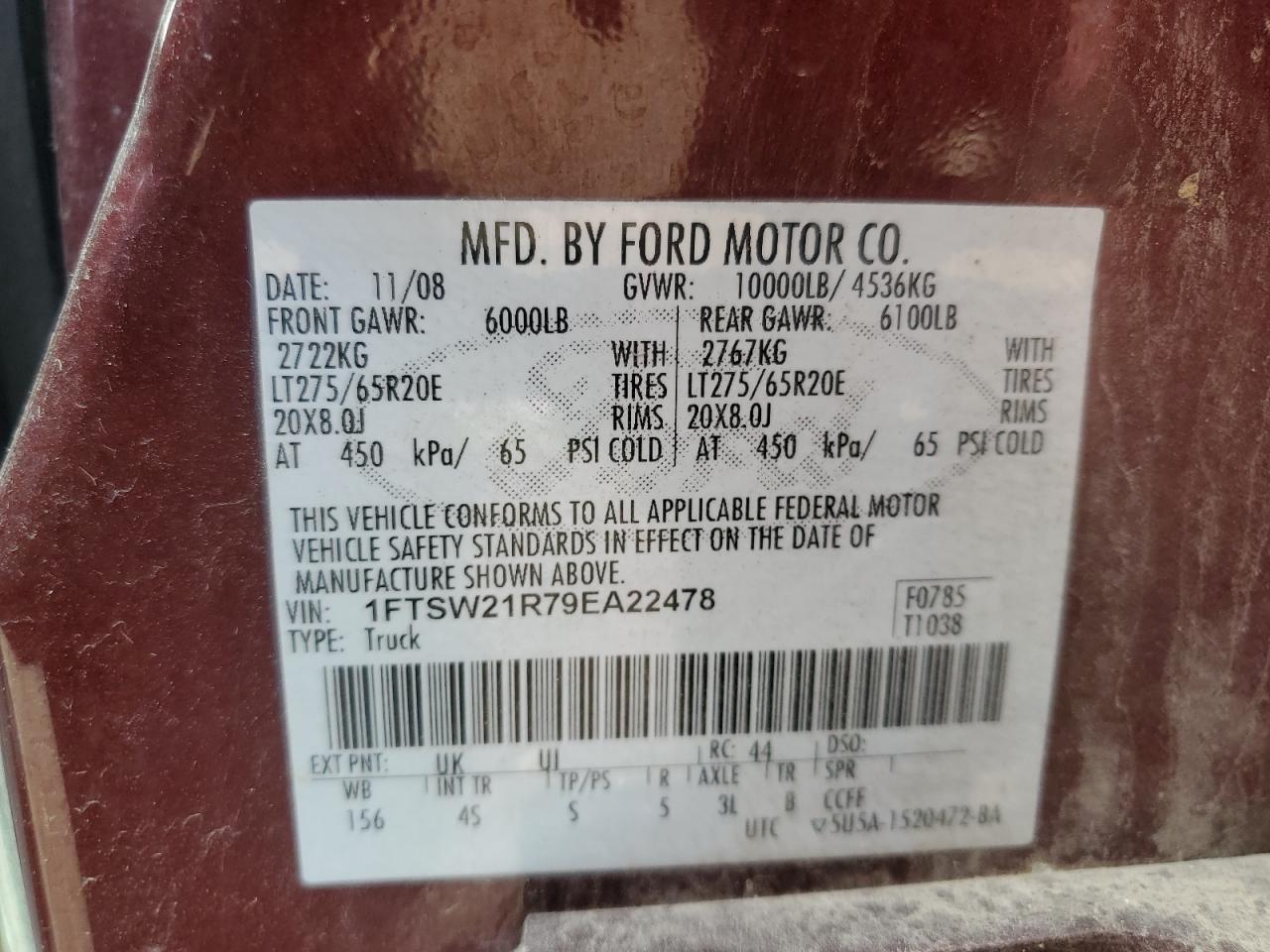 2009 Ford F250 Super Duty VIN: 1FTSW21R79EA22478 Lot: 76127694