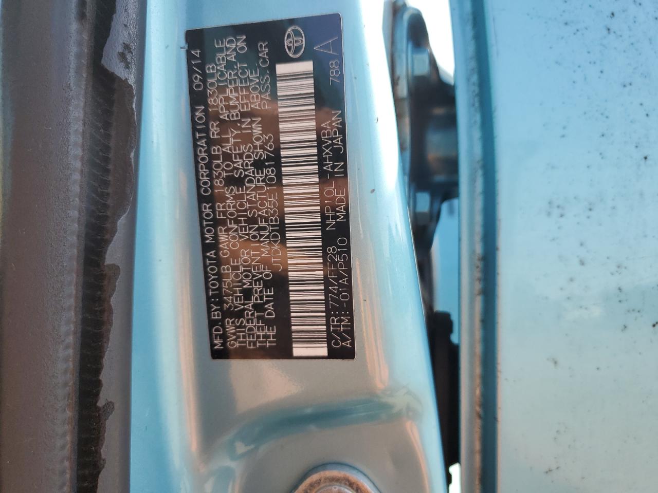 JTDKDTB35E1081763 2014 Toyota Prius C