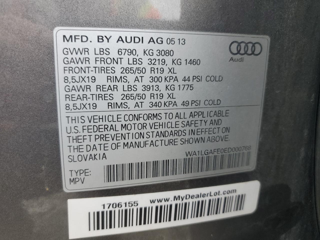 2014 Audi Q7 Premium Plus VIN: WA1LGAFE0ED000768 Lot: 74437224