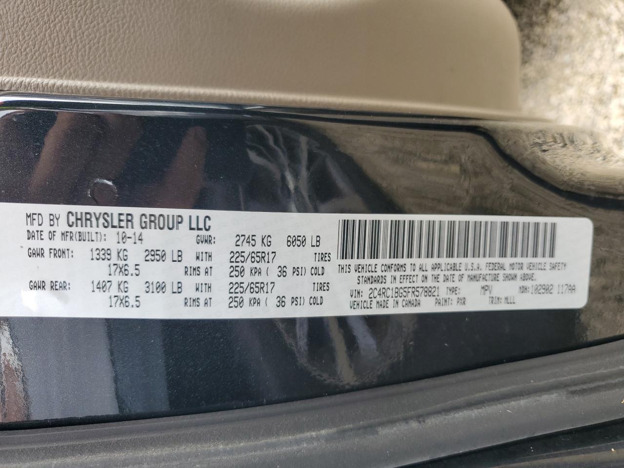 2C4RC1BG5FR578821 2015 Chrysler Town & Country Touring