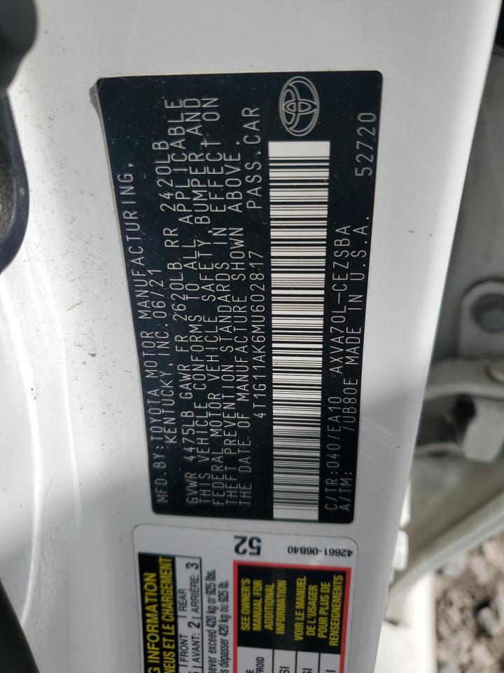 4T1G11AK6MU602817 2021 TOYOTA CAMRY - Image 12