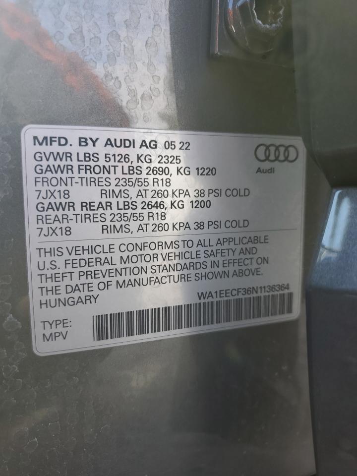 2022 Audi Q3 Premium Plus S Line 45 VIN: WA1EECF36N1136364 Lot: 74614734