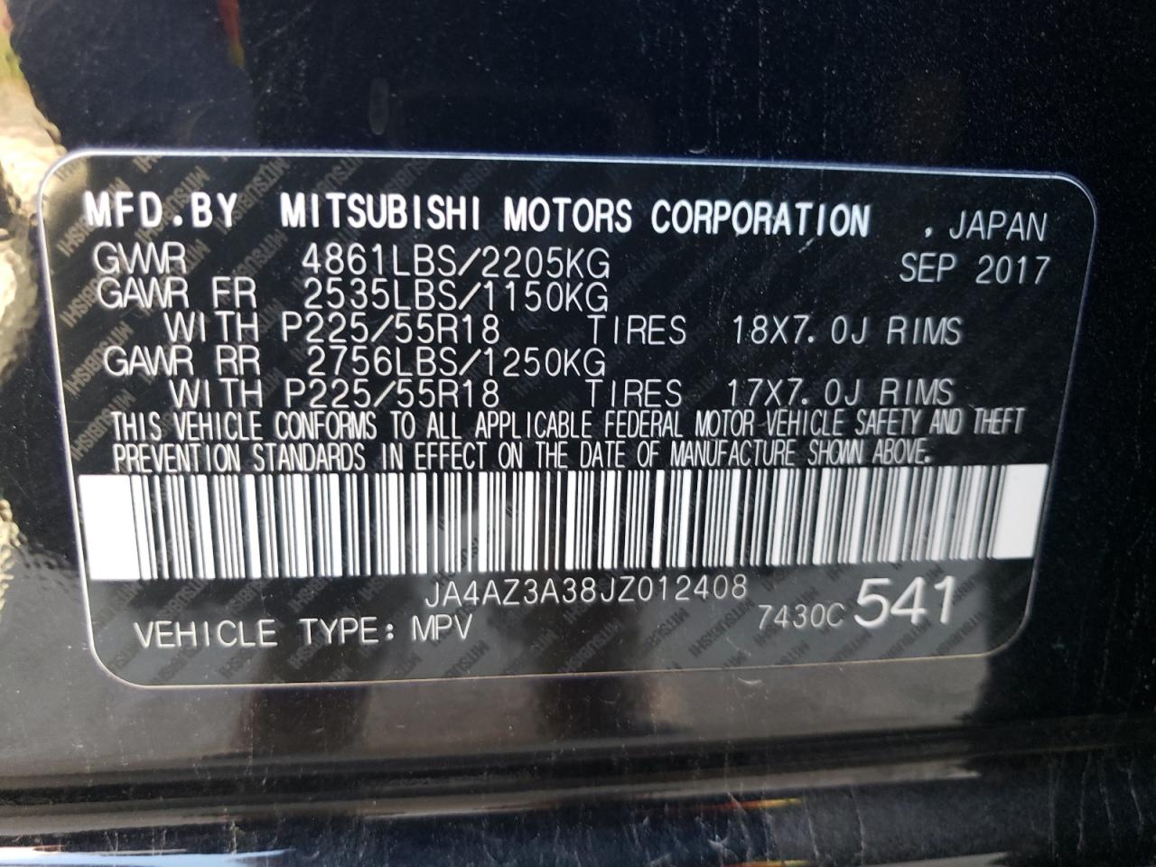 2018 Mitsubishi Outlander Se VIN: JA4AZ3A38JZ012408 Lot: 74289114