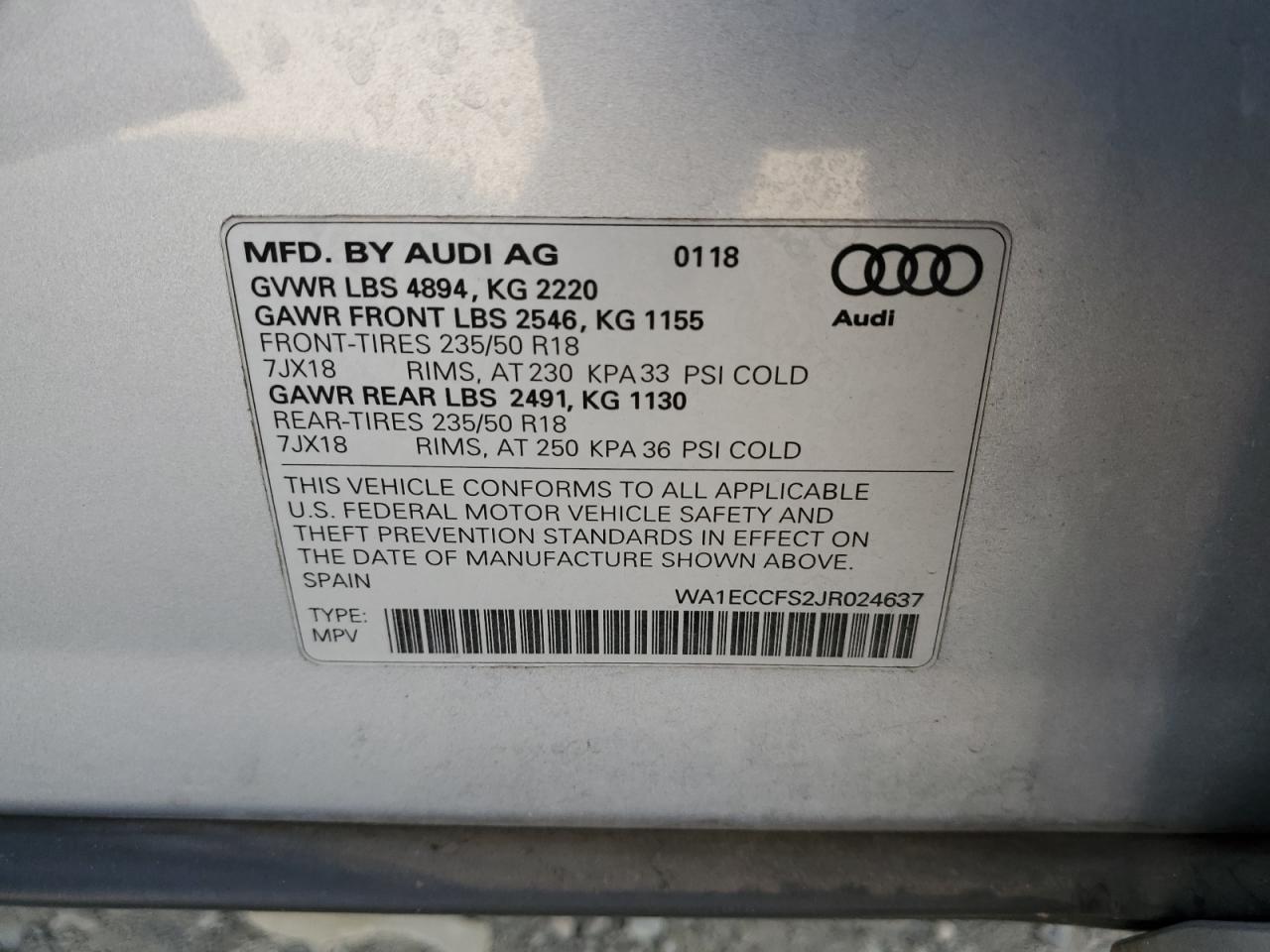 2018 Audi Q3 Premium VIN: WA1ECCFS2JR024637 Lot: 75022074