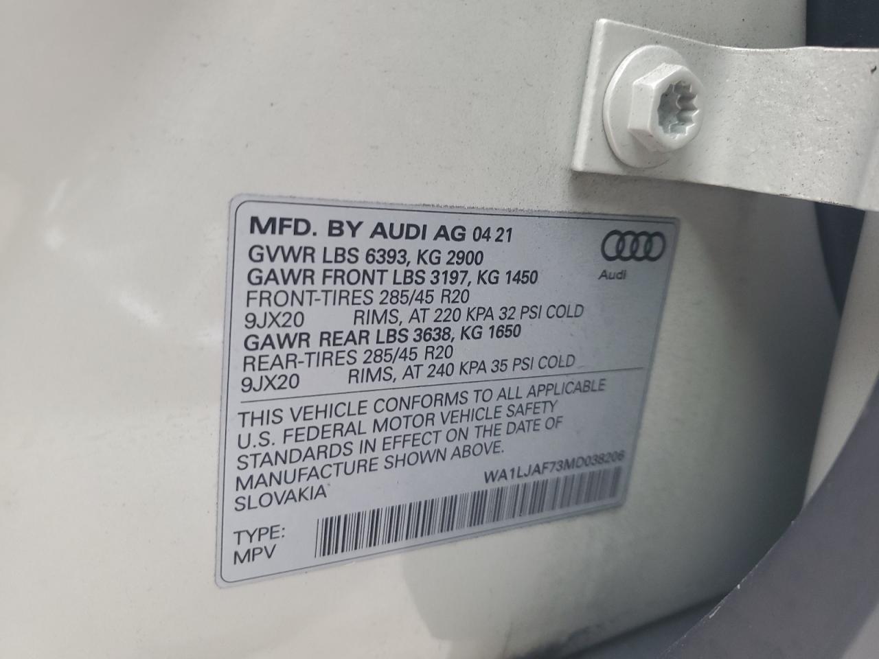 2021 Audi Q7 Premium Plus VIN: WA1LJAF73MD038206 Lot: 76869094