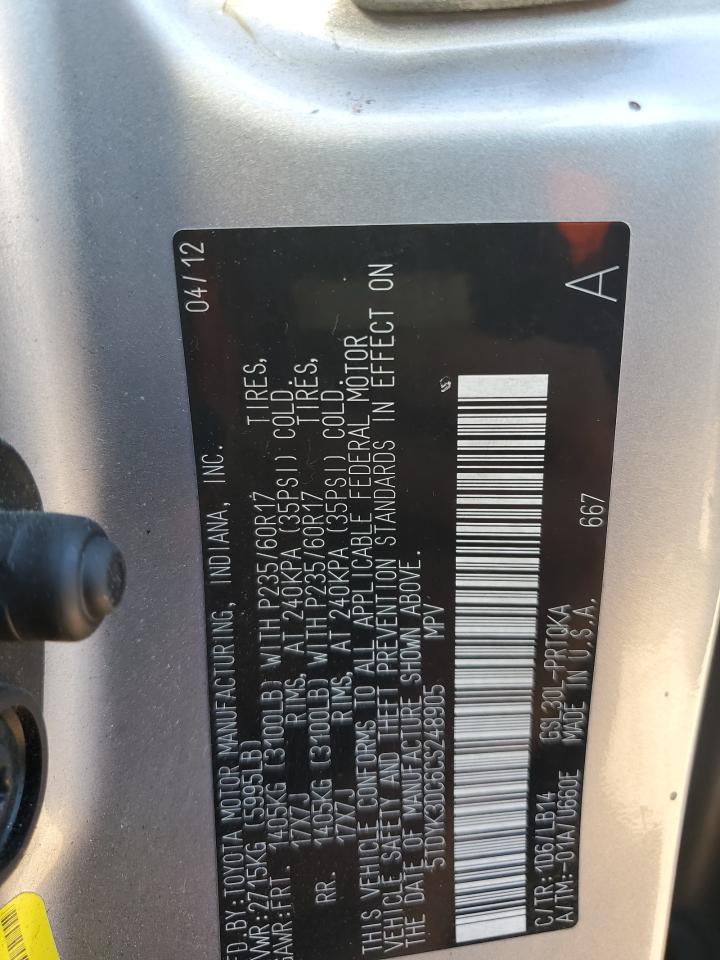 5TDYK3DC6CS248905 2012 Toyota Sienna Xle