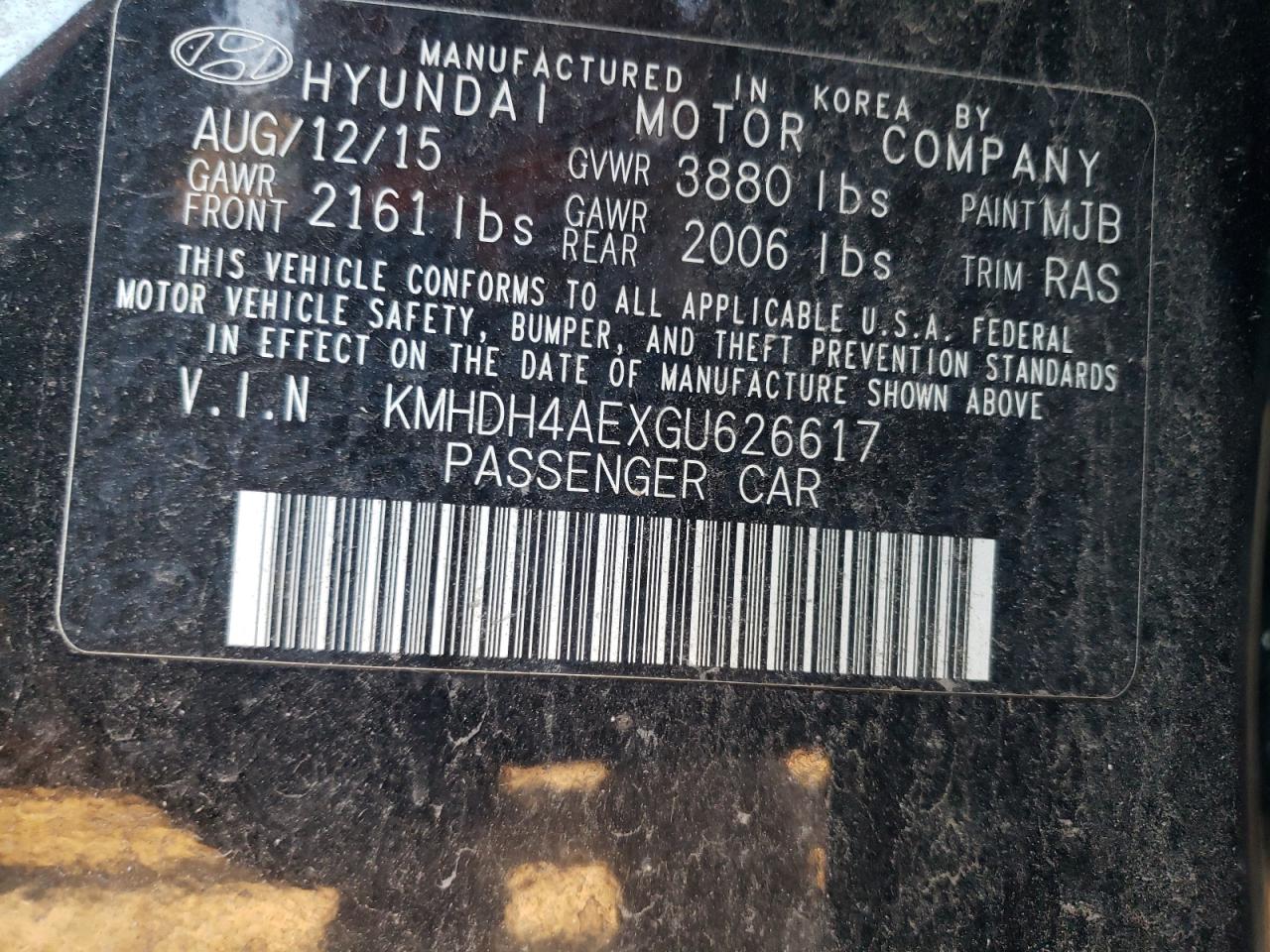 KMHDH4AEXGU626617 2016 Hyundai Elantra Se