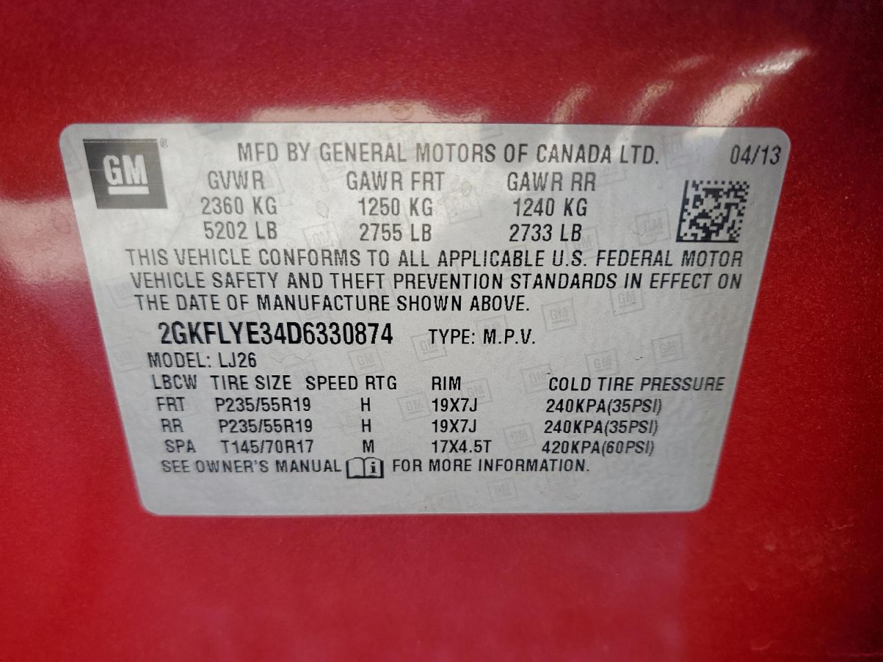 2GKFLYE34D6330874 2013 GMC Terrain Denali