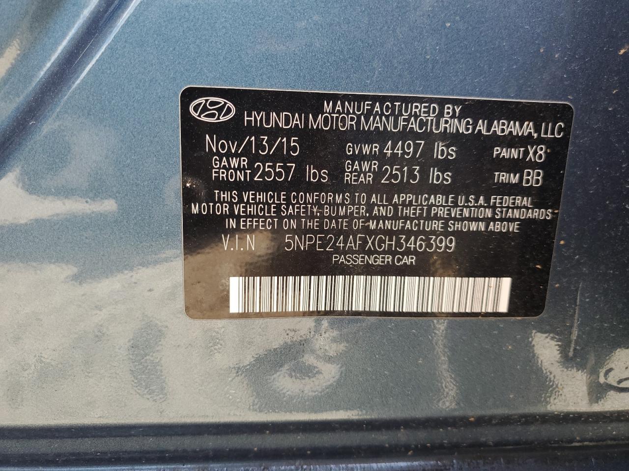 5NPE24AFXGH346399 2016 Hyundai Sonata Se