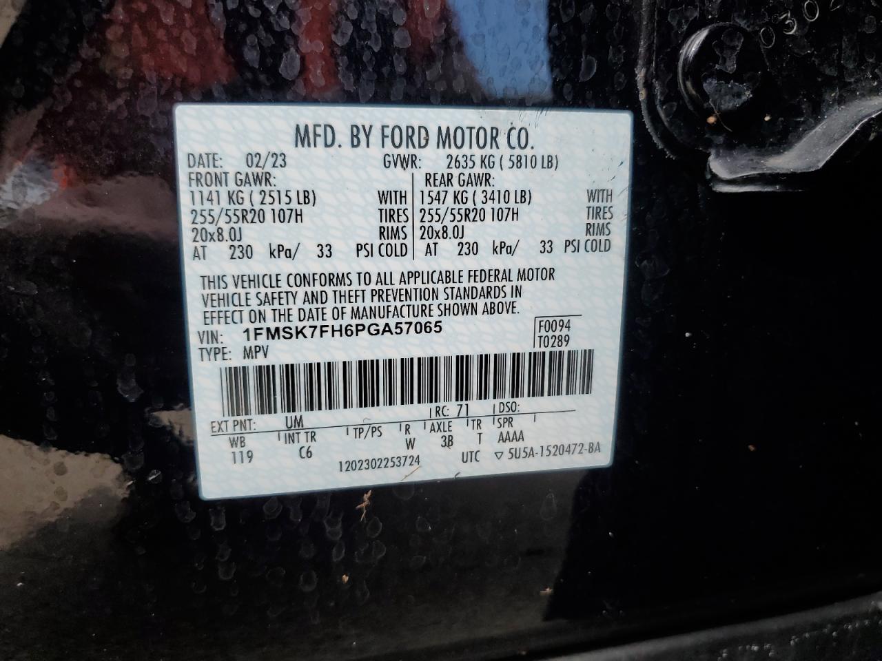 2023 Ford Explorer Limited VIN: 1FMSK7FH6PGA57065 Lot: 73911454