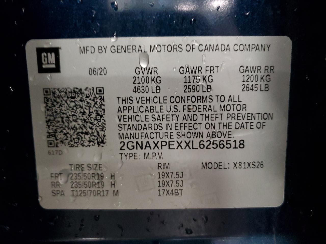 2GNAXPEXXL6256518 2020 Chevrolet Equinox Premier