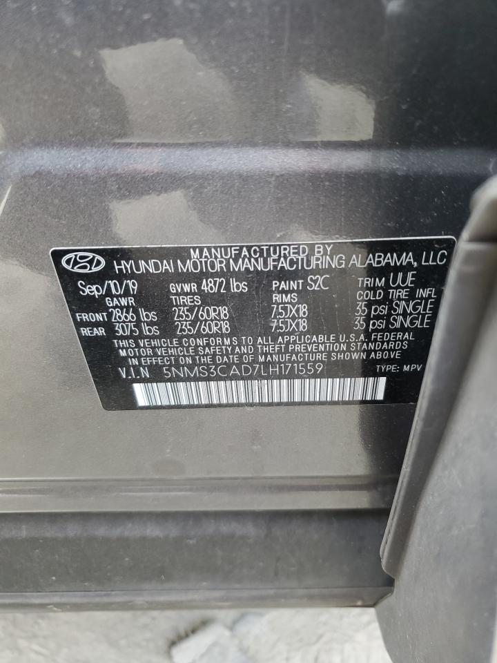 2020 Hyundai Santa Fe Sel VIN: 5NMS3CAD7LH171559 Lot: 75818484