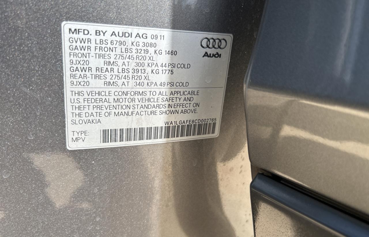 2012 Audi Q7 Premium Plus VIN: WA1LGAFE8CD002765 Lot: 77217184