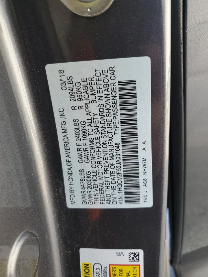 1HGCV2F52JA031048 2018 Honda Accord Exl