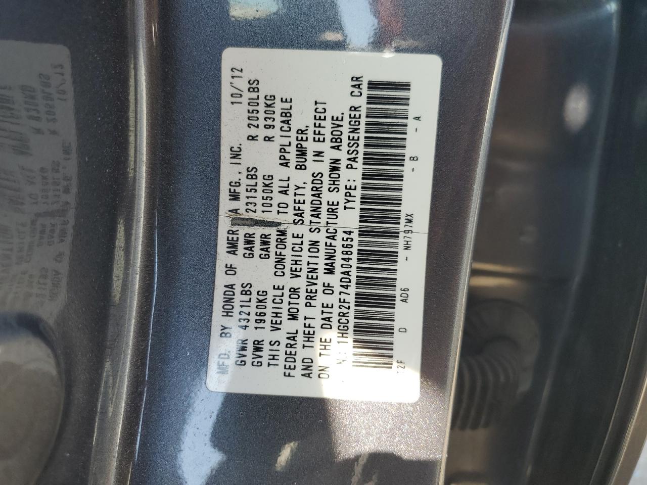 1HGCR2F74DA048654 2013 Honda Accord Ex