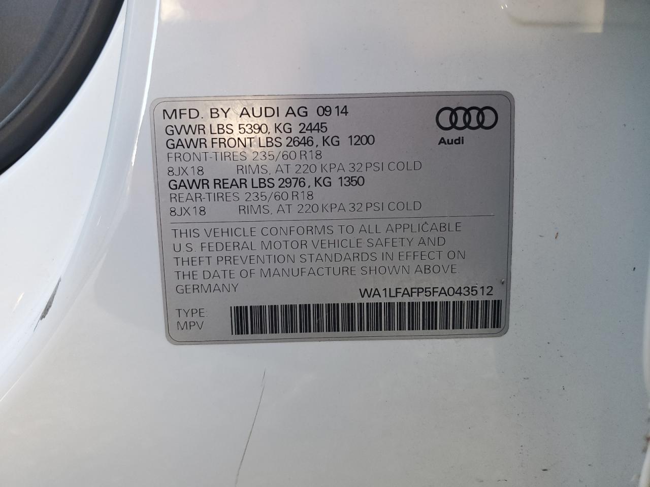 WA1LFAFP5FA043512 2015 Audi Q5 Premium Plus