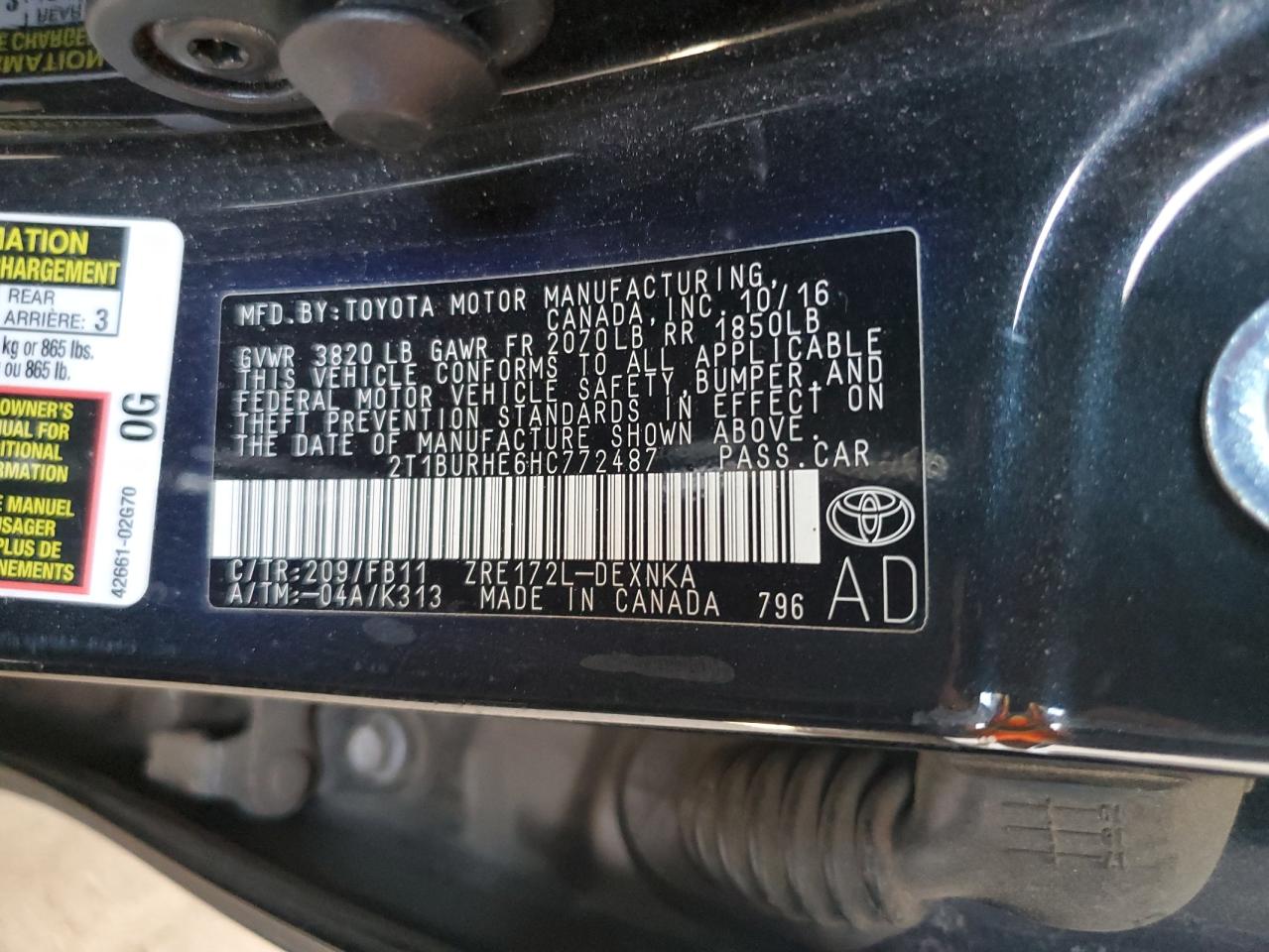 2T1BURHE6HC772487 2017 Toyota Corolla L