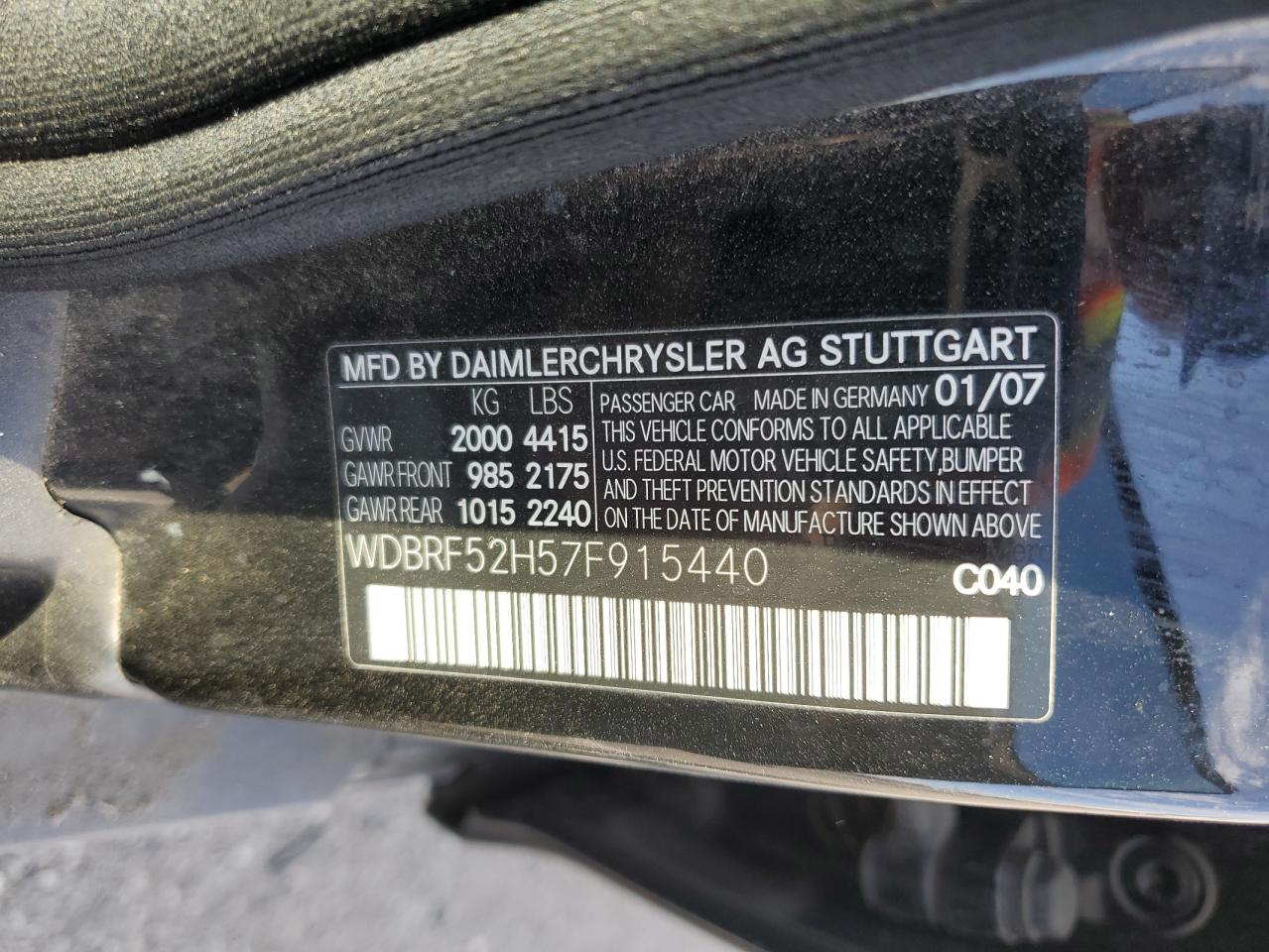 2007 Mercedes-Benz C 230 VIN: WDBRF52H57F915440 Lot: 74638934