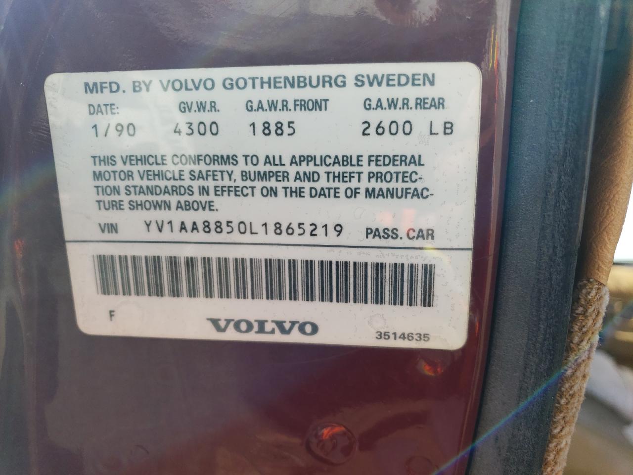 YV1AA8850L1865219 1990 Volvo 240 Base