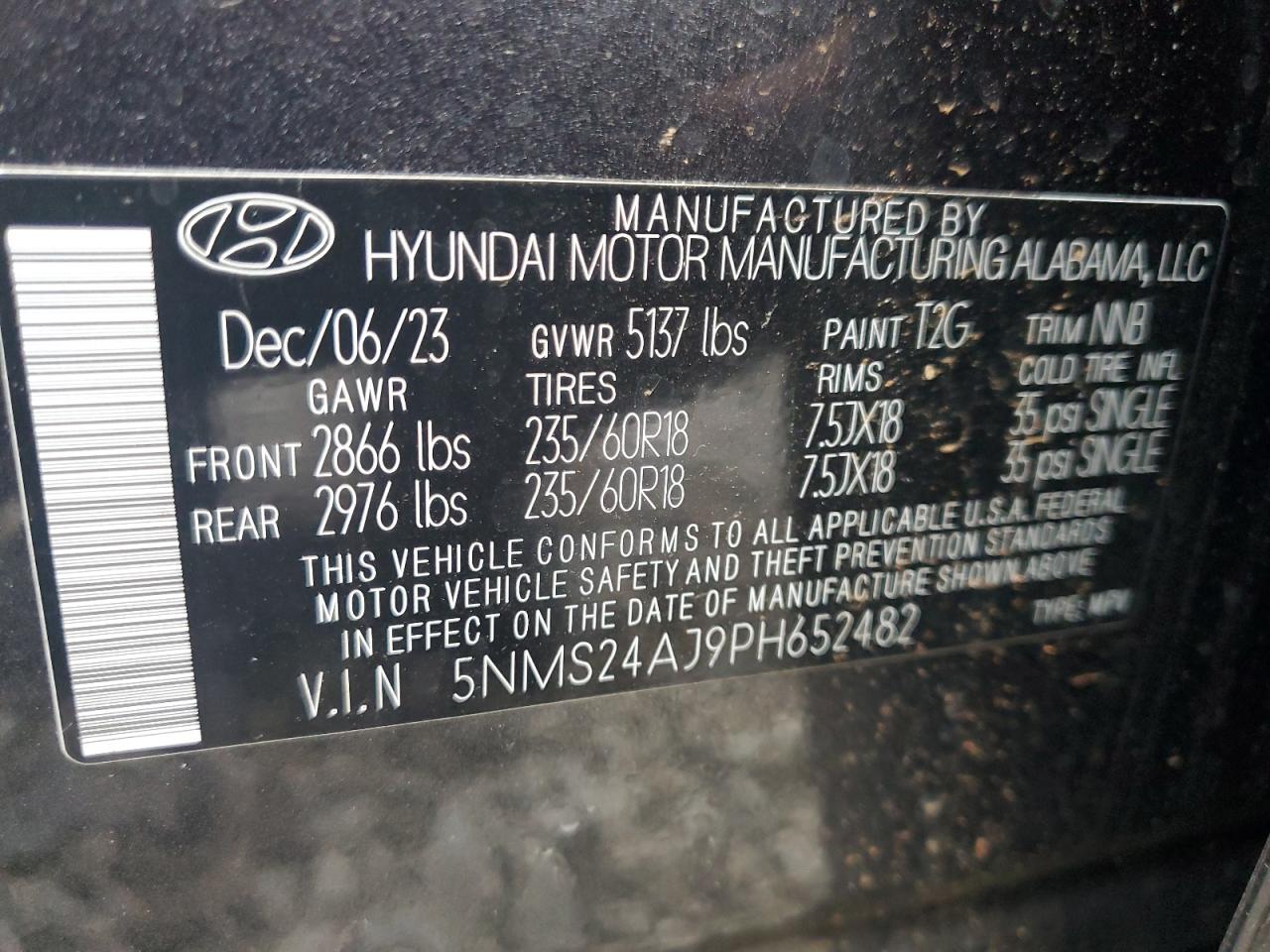 2023 Hyundai Santa Fe Sel VIN: 5NMS24AJ9PH652482 Lot: 73249174