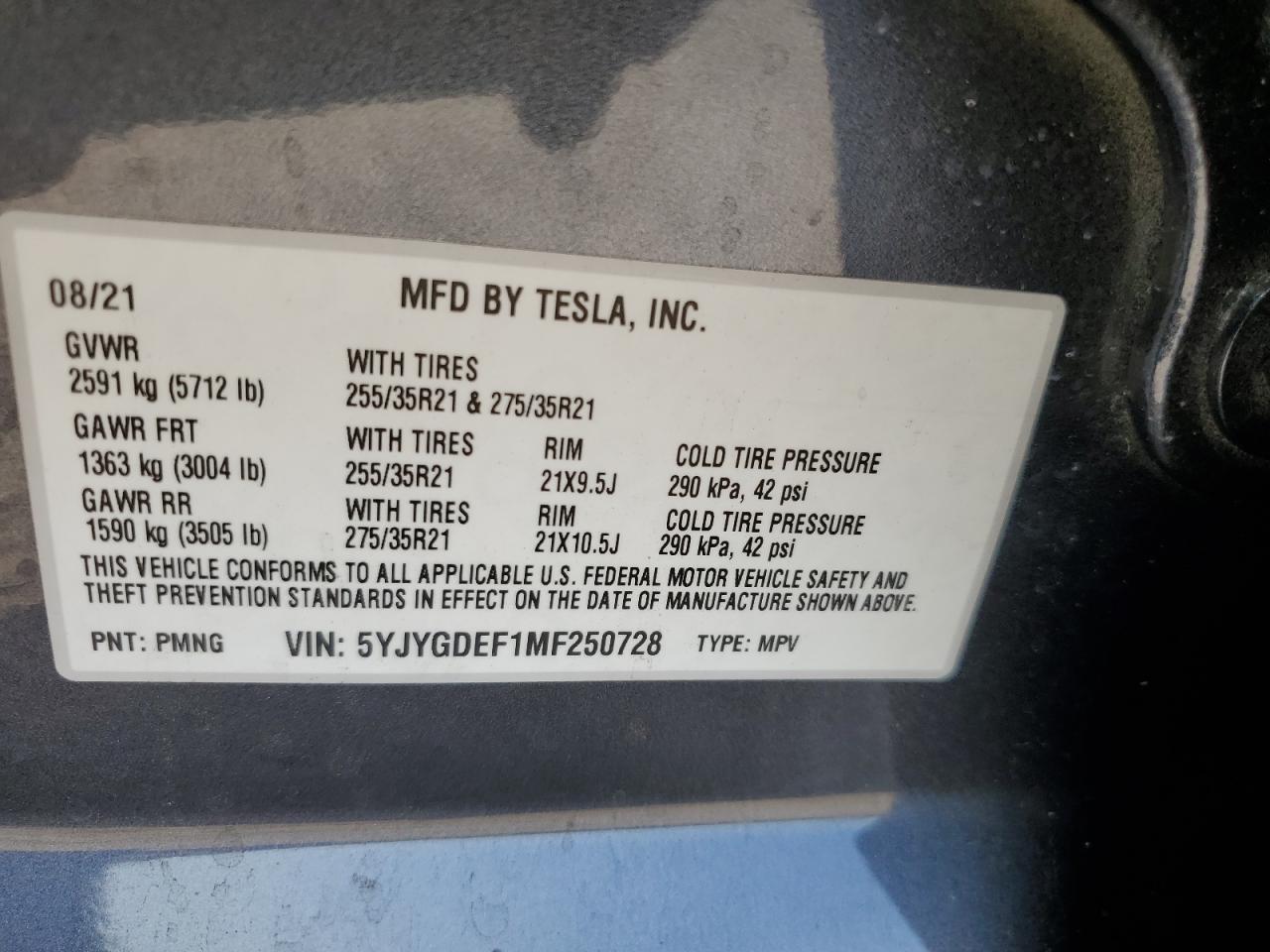 2021 Tesla Model Y VIN: 5YJYGDEF1MF250728 Lot: 75289084