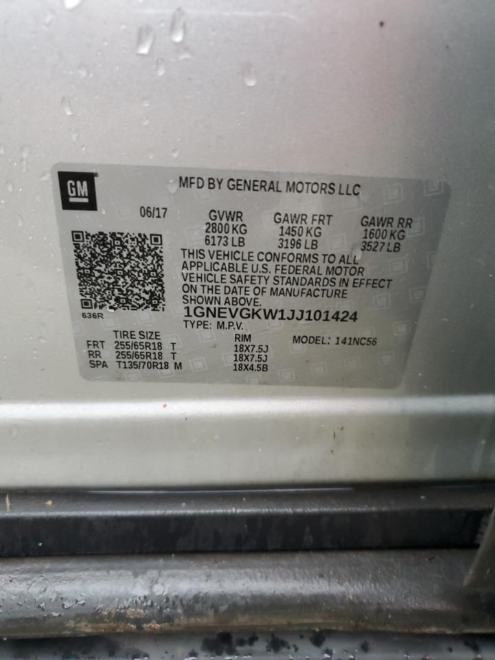 2018 Chevrolet Traverse Lt VIN: 1GNEVGKW1JJ101424 Lot: 74521894