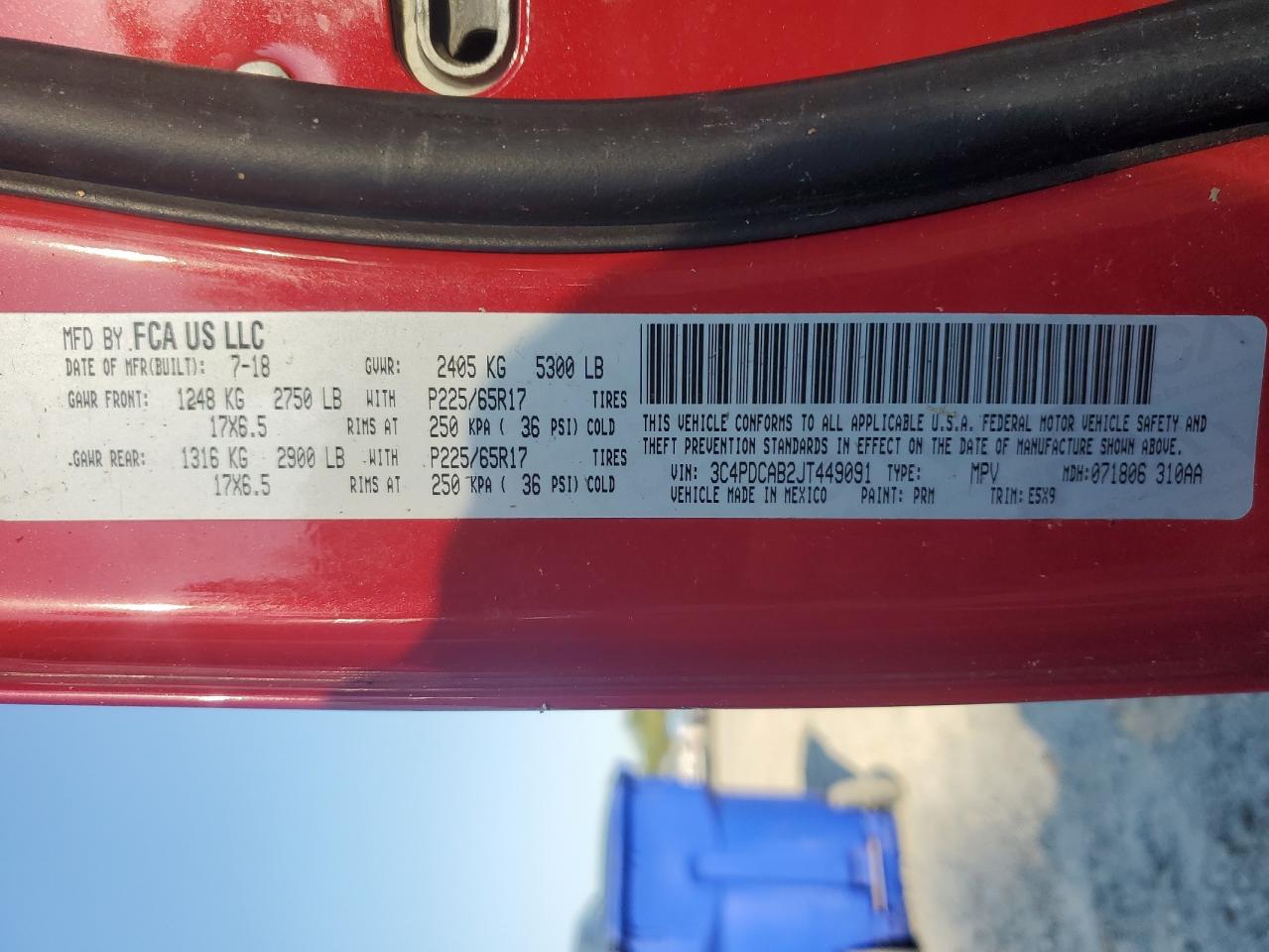 2018 Dodge Journey Se VIN: 3C4PDCAB2JT449091 Lot: 75039714