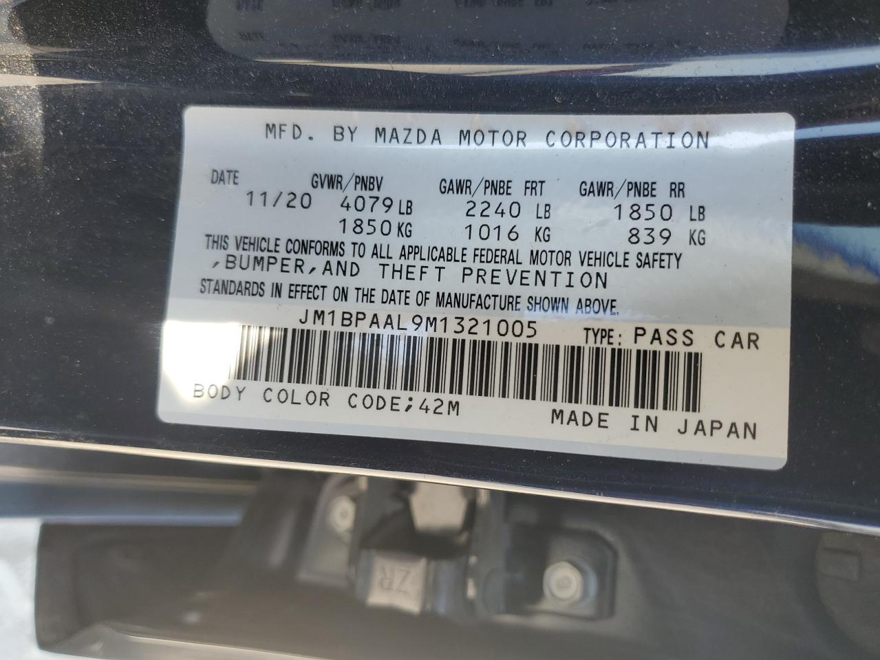 JM1BPAAL9M1321005 2021 Mazda 3