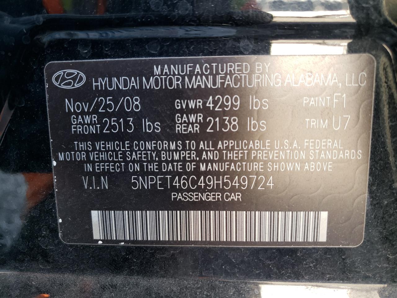 2009 Hyundai Sonata Gls VIN: 5NPET46C49H549724 Lot: 75774744