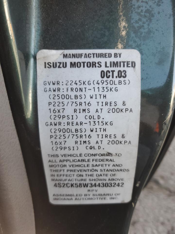 4S2CK58W344303242 2004 Isuzu Rodeo S