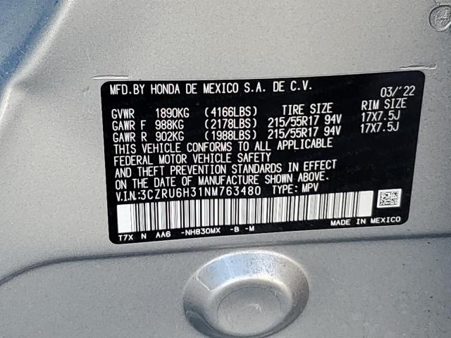 3CZRU6H31NM763480 Honda HR-V LX 13