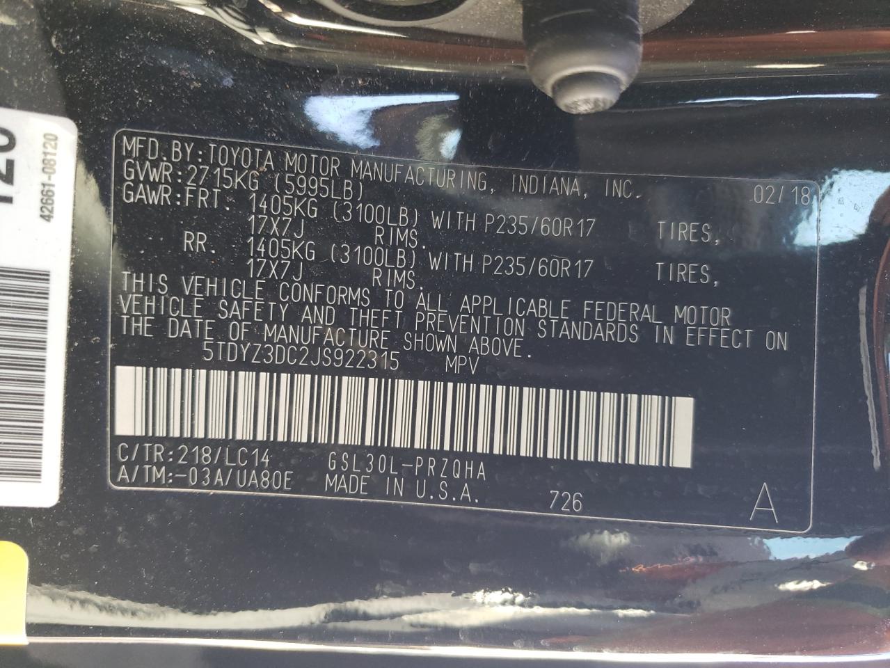 5TDYZ3DC2JS922315 2018 TOYOTA SIENNA - Image 14