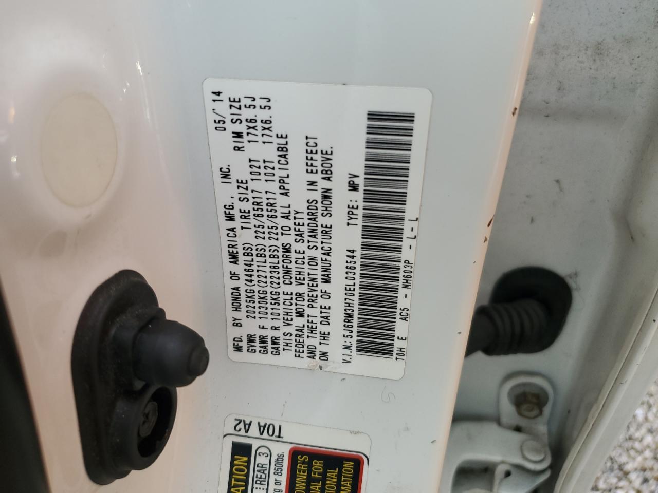 5J6RM3H70EL036544 2014 Honda Cr-V Exl