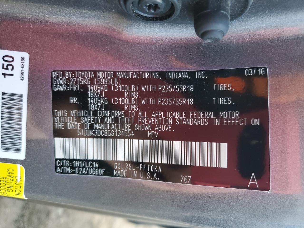 5TDDK3DC8GS134554 2016 TOYOTA SIENNA - Image 14