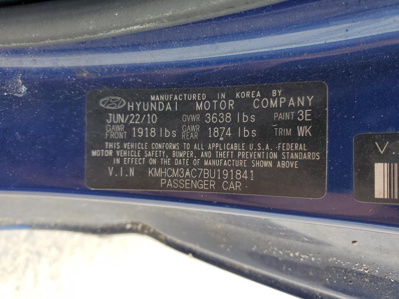 2011 Hyundai Accent Gl VIN: KMHCM3AC7BU191841 Lot: 75507934