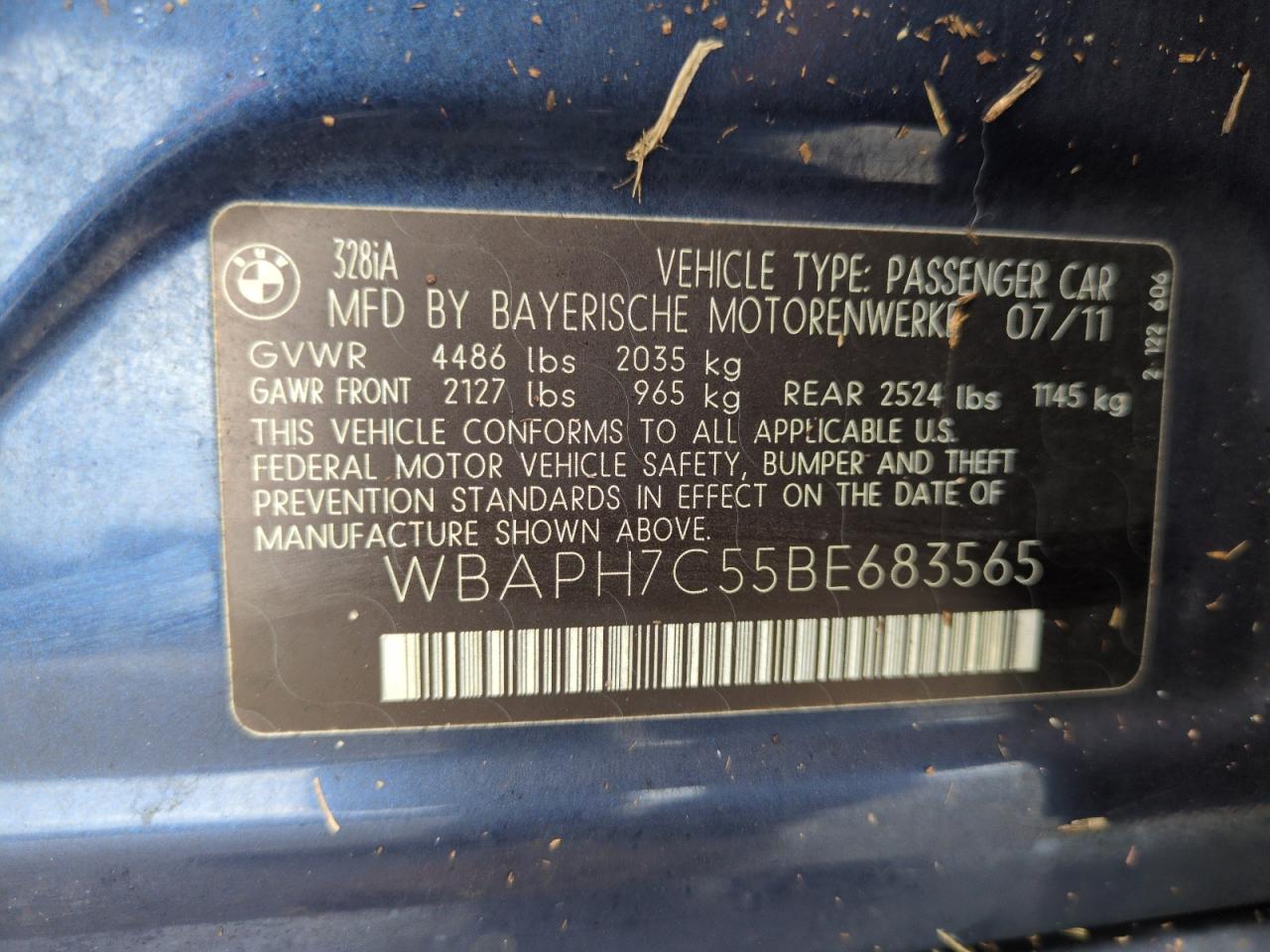 WBAPH7C55BE683565 2011 BMW 328 I