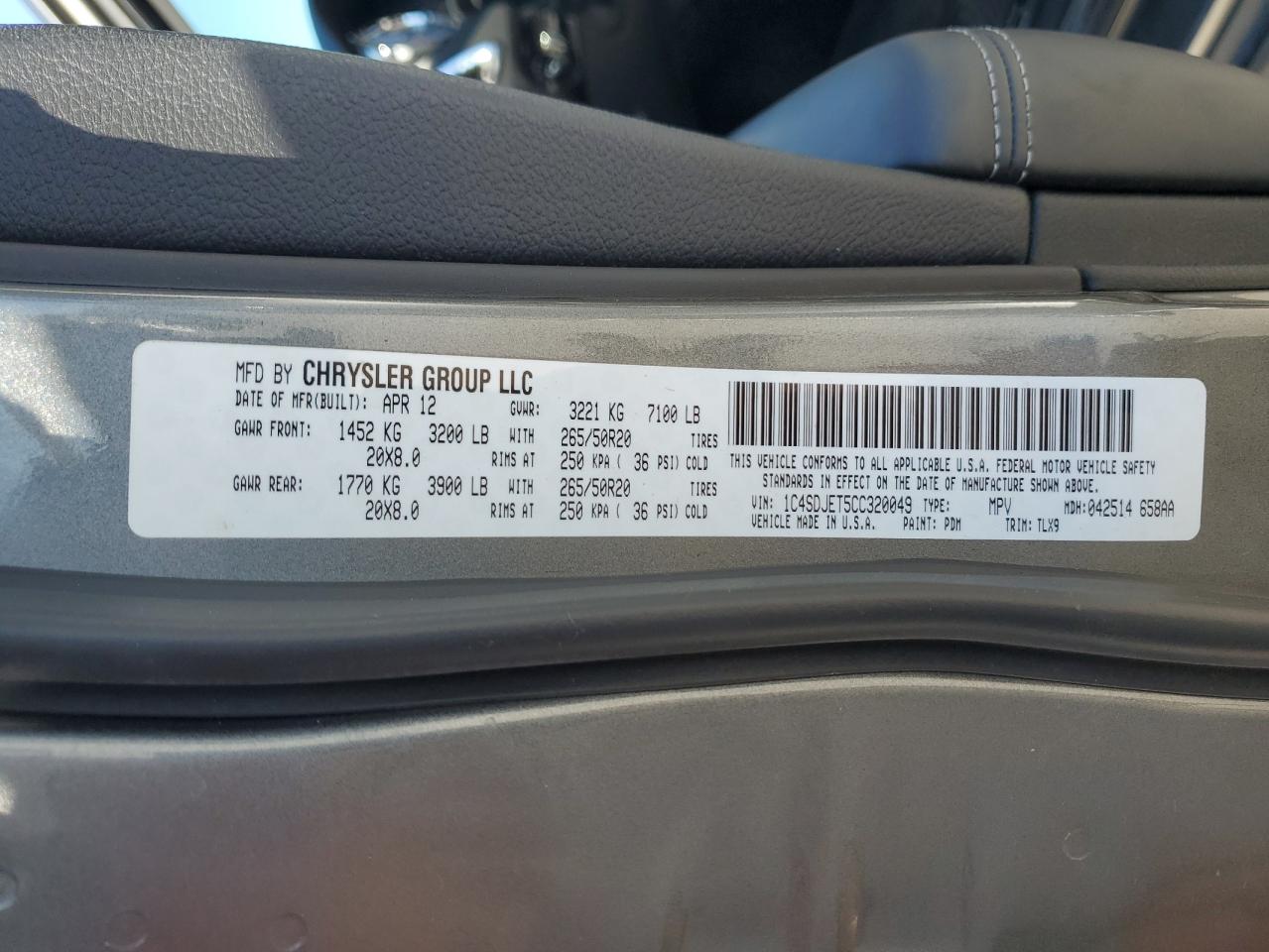 1C4SDJET5CC320049 2012 Dodge Durango Citadel