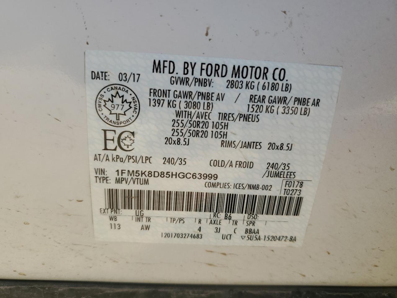 1FM5K8D85HGC63999 2017 FORD EXPLORER - Image 13