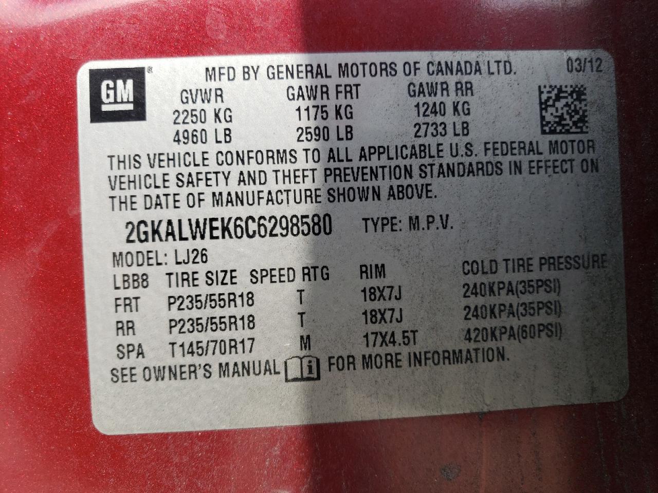 2GKALWEK6C6298580 2012 GMC Terrain Slt