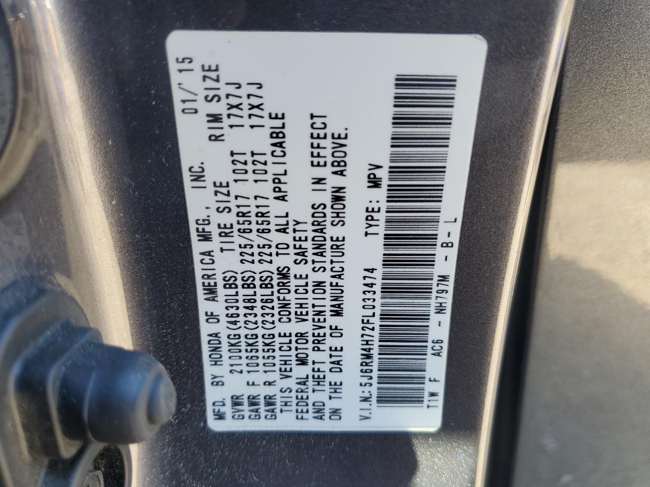 5J6RM4H72FL033474 2015 Honda Cr-V Exl