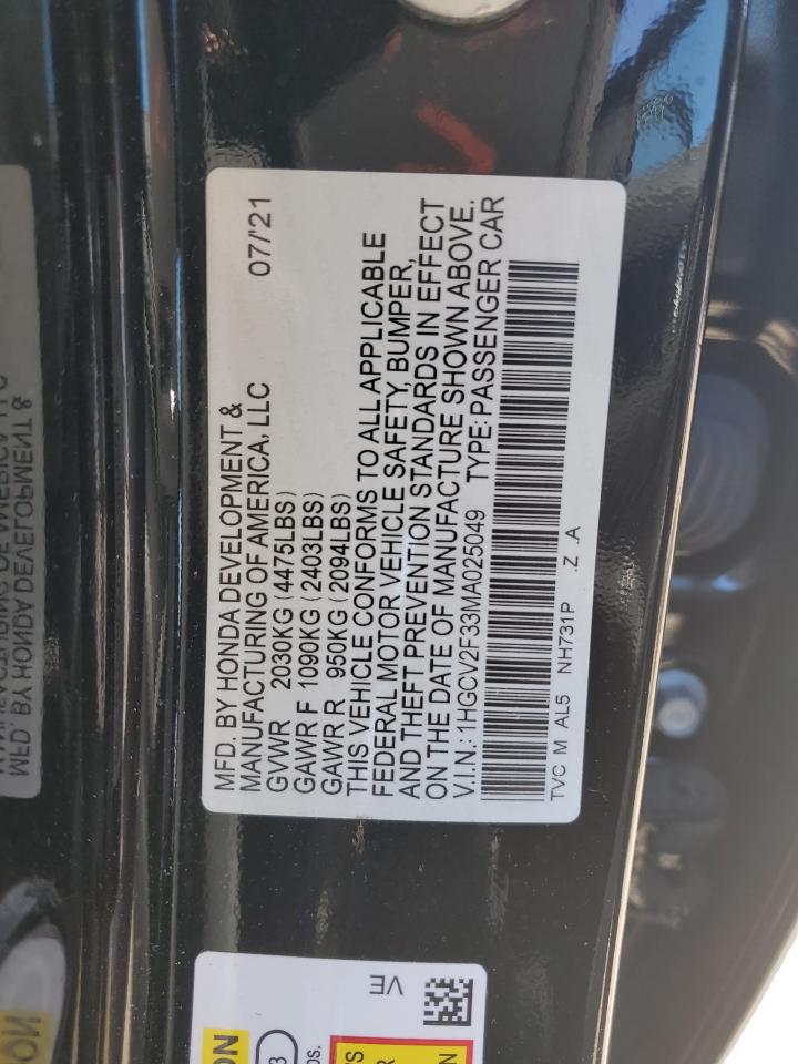 2021 Honda Accord Sport VIN: 1HGCV2F33MA025049 Lot: 75489284