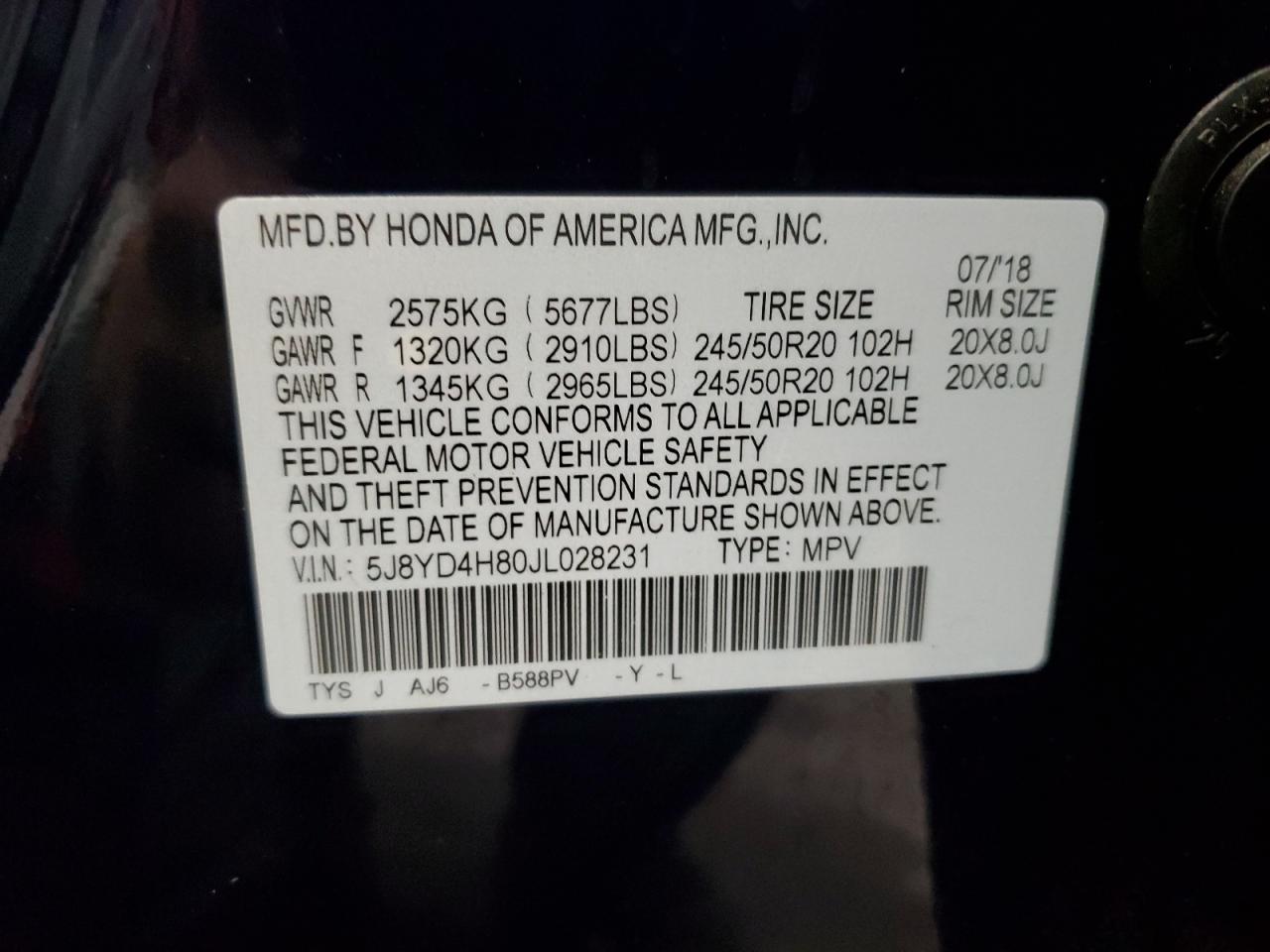 2018 Acura Mdx Advance VIN: 5J8YD4H80JL028231 Lot: 77997474