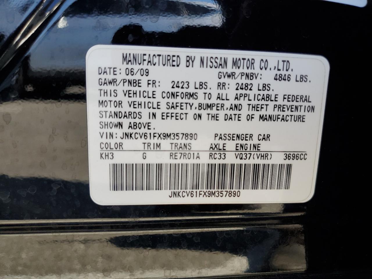 JNKCV61FX9M357890 2009 Infiniti G37