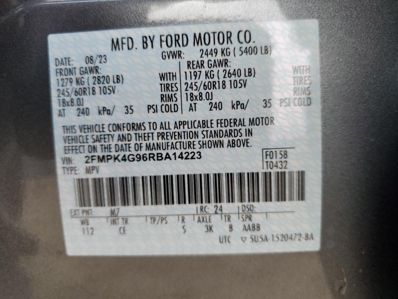 2FMPK4G96RBA14223 2024 Ford Edge Se