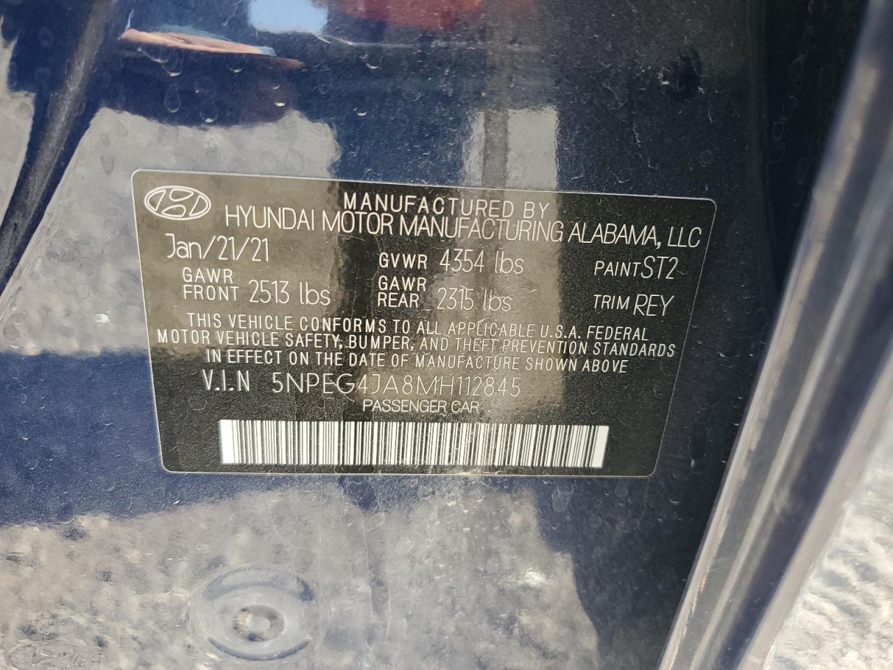 2021 Hyundai Sonata Se VIN: 5NPEG4JA8MH112845 Lot: 74101834