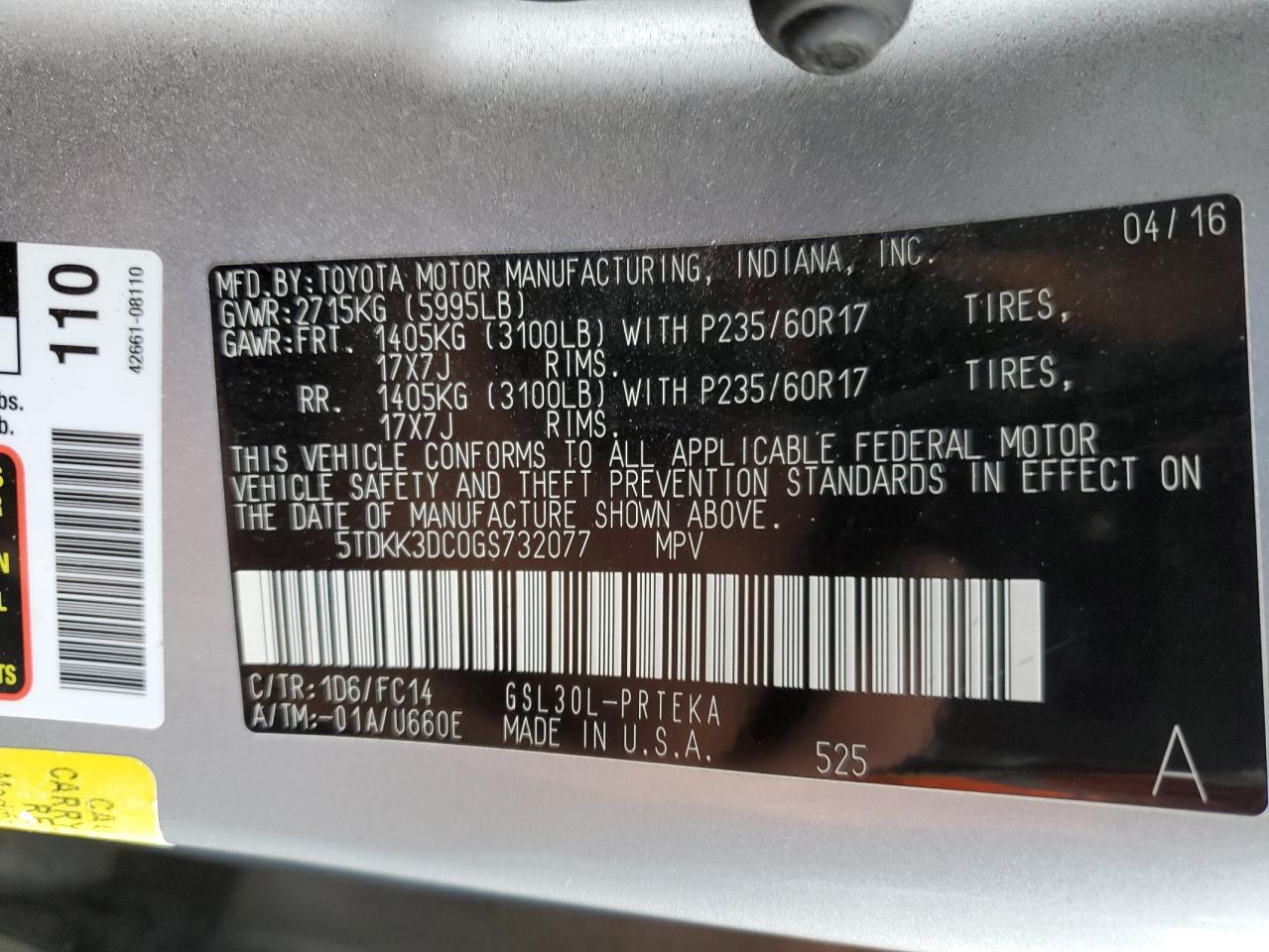 5TDKK3DC0GS732077 2016 Toyota Sienna Le